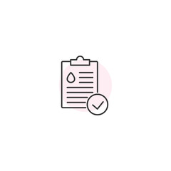 Minimalist blood test report icon with checkmark on white background