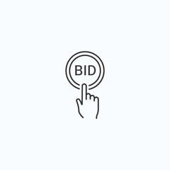 Minimalist bid icon with finger click gesture for online auctions