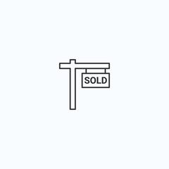 Minimalist outline icon of real estate sold sign on white background