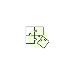 Minimalist puzzle design: piece fitting into a square grid on soft green background