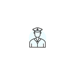 Minimalist police officer icon in outline style on white background