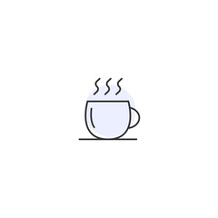 Minimalist coffee cup icon with hot steam on soft blue circle background