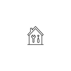 Fototapeta premium Minimalistic home repair icon representing tools inside a house outline