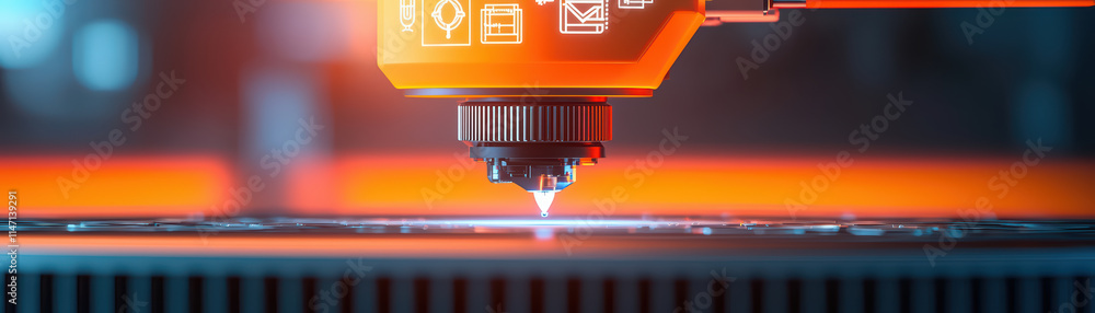 Poster close up of 3d printer nozzle in modern lab, showcasing advanced technology and precision in action