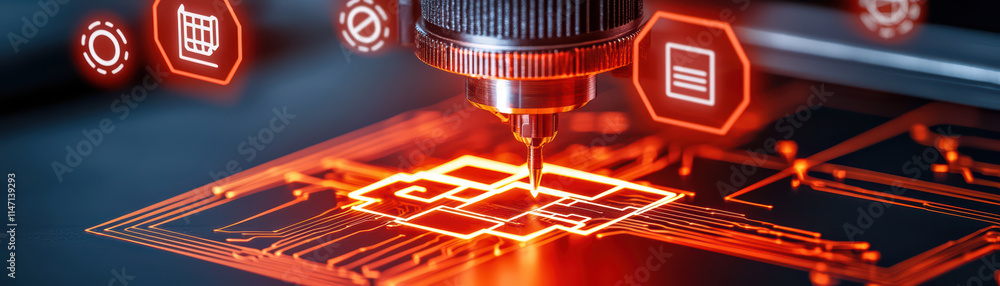 Poster close up of 3d printer nozzle creating intricate designs in modern lab, showcasing advanced technolo
