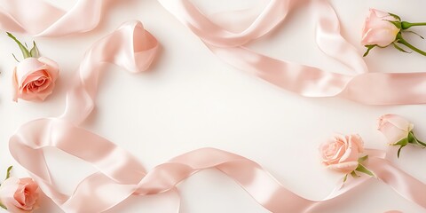 Delicate Pink Roses and Satin Ribbons Arranged Beautifully