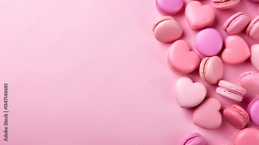 Aufkleber delightful array of pink heart-shaped macarons on a pastel background. generative ai