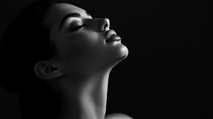 Woman, body and skincare in studio for beauty. light for art deco and aesthetic.model creative on a dark or black background