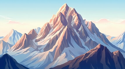 Towering mountain range with craggy peaks seen from a high angle. Craggy. Illustration