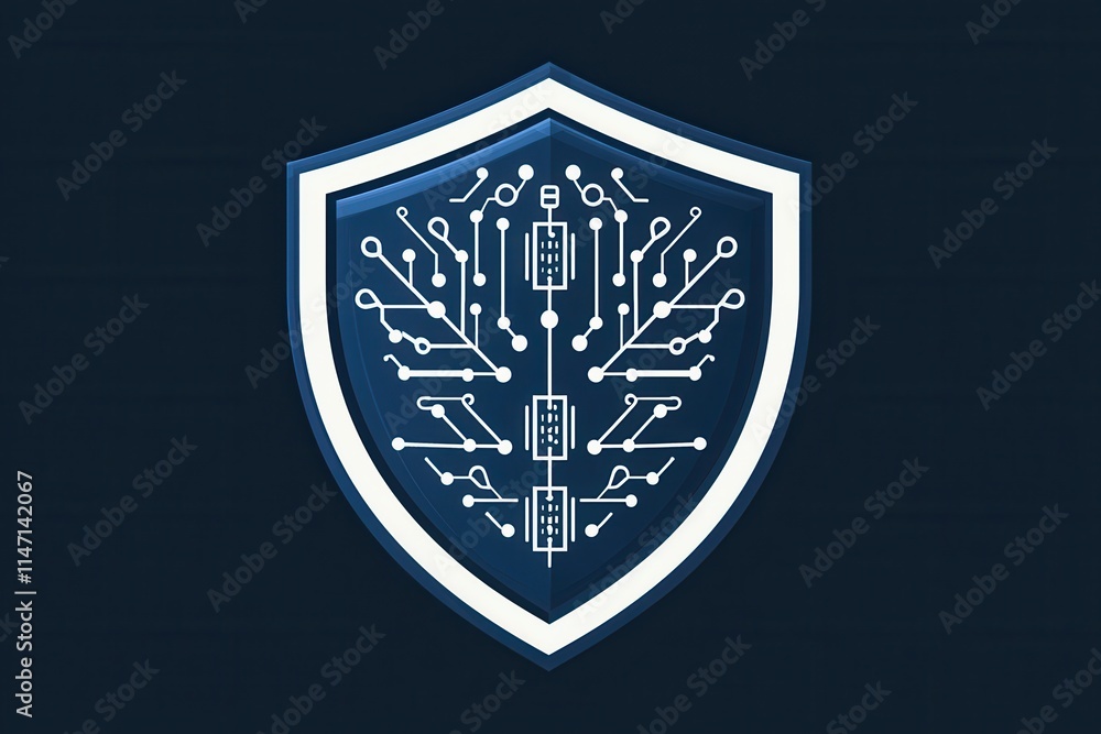 Poster shield with circuit board design symbolizing protection and cybersecurity