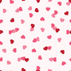 Pink Heart Confetti Abstract Seamless Pattern. Love Background with Hearts for Valentine's day or Birthday.
