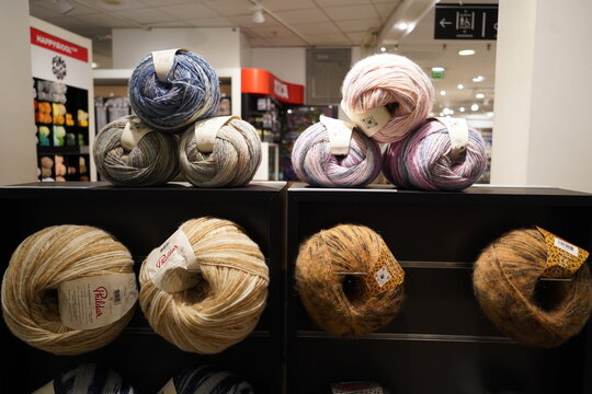 paris france ,10 10 2024 : sewing and knitting supplies , materials and accessories on display at BHV store