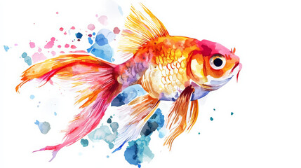 Fototapeta premium Colorful goldfish swimming gracefully in watercolor style, vibrant hues