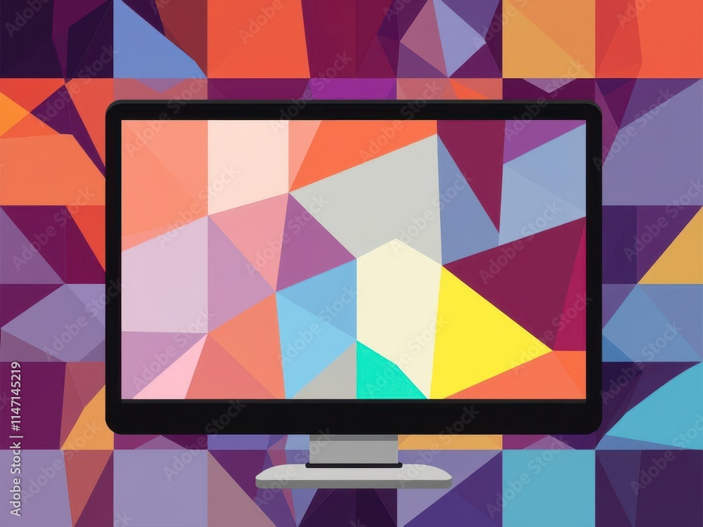 Poster computer screen with colorful abstract geometric patterns, design, display