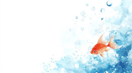 vibrant goldfish swims through splash of blue water bubbles