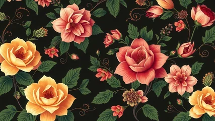 Gardinen Elegant royal floral wallpaper with intricate blooming flowers and lush greenery in a luxurious design, elegant, pattern, floral © OneWayPhoto