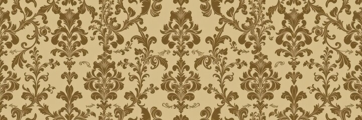 Elegant seamless damask wallpaper design with intricate floral patterns in a neutral color palette, interior, elegant