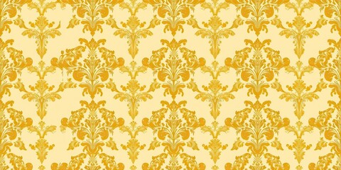 Elegant seamless damask wallpaper in shades of gold and cream, perfect for adding a touch of luxury to any interior design project, gold, decor, wallcovering