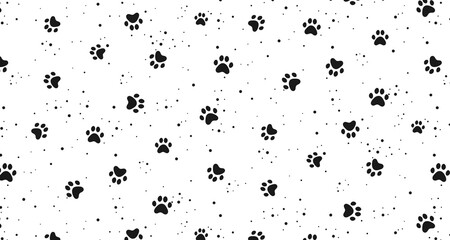 Simple Seamless Pattern with Dog Paw Tracks, Black, Animal, Footprints Background, Vector