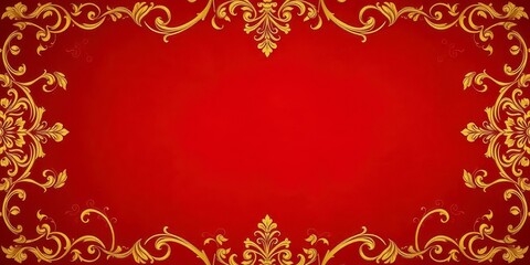 Intricate golden floral patterns on a red velvet background with ornate scrolls and columns, red, baroque, gold