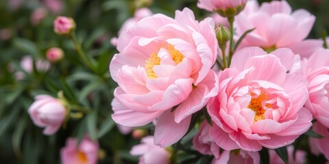 Obraz premium Pink peony flowers in full bloom creating a vibrant and lively background, beauty, peony
