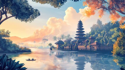 Obraz premium Illustration Of A Travel Poster For A Trip To Bali Island, Generative AI