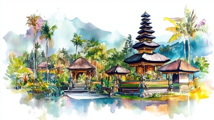 Obraz premium Illustration Of A Travel Poster For A Trip To Bali Island, Generative AI
