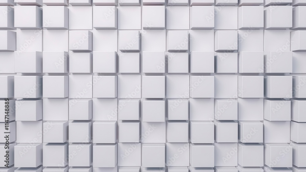 Poster randomly arranged white cube boxes block background with copy space for text overlay, abstract, back