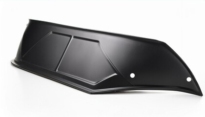 Sleek black automotive part, aerodynamic design, curves and recesses.
