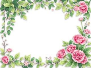 Fototapeta premium Rose flower with leaves forming a delicate frame, elegant, garden, romantic