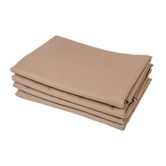 Embossed light brown bath towels or sheets are neatly folded