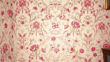 Vintage wallpaper featuring intricate floral patterns in soft pastel tones, perfect for adding a touch of nostalgia to any room, interior, vintage style