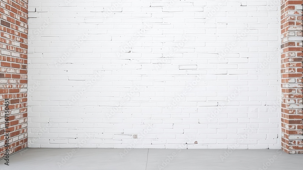 Poster white brick wall background with a clean and modern aesthetic, perfect for adding texture and depth 