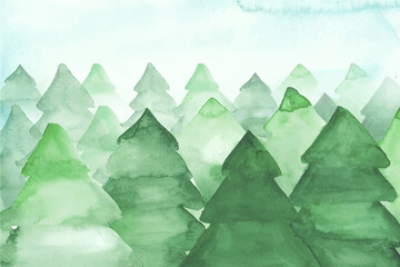 Watercolour Forest Winter Landscape Scenery