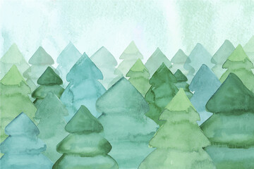 Watercolour Forest Winter Landscape Scenery