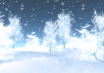 Watercolour Forest Winter Landscape Scenery