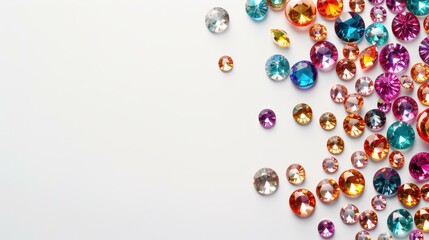 Discover the vibrant hues of natural gemstones, perfectly lined up and isolated against a  white backdrop.
