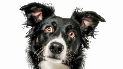 Fototapeta premium A closeup of a border collie dog features its striking eyes and fluffy coat, showcasing its playful spirit.