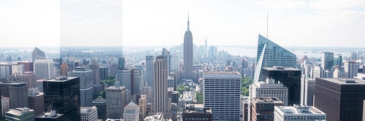 Abstract triple exposure image effect showing three overlapping images of nature, architecture, and cityscape, creative, surreal