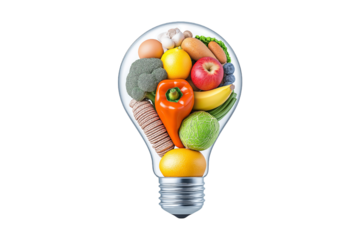 light bulb with fresh fruits