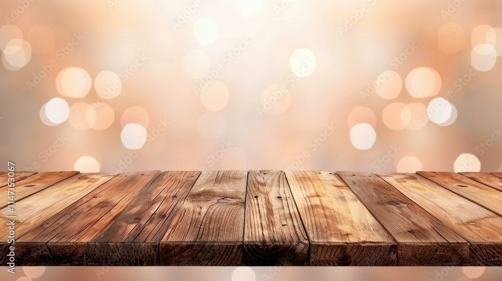 Poster elevate your brands image with this calm wooden deck table backdrop, creating a stunning visual with