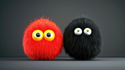 Fototapeta premium A vibrant 3D red monster contrasts with a shadowy figure, creating a dynamic and textured modern illustration.