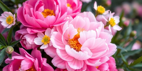 Pink peony flowers in full bloom creating a beautiful and vibrant background, background, flowers