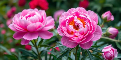 Fototapeta premium Pink peony flowers arranged in a beautiful background, blossom, vibrant, romantic