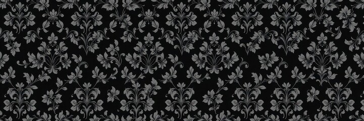 Fototapeta premium Seamless charcoal small floral elements wallpaper with delicate blooms and leafy accents, vintage, print