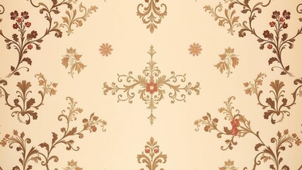 Vintage floral ecru wallpaper with intricate decorative design perfect for weddings or special events, floral, ornate