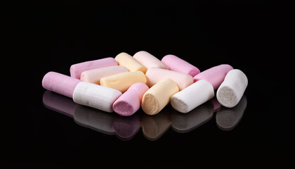 Marshmallow. Pile of colored marshmallows on a dark