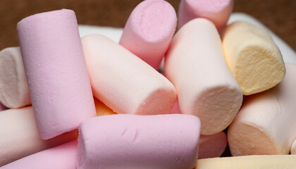 Marshmallows. Close-up of a pile of colorful mini marshmallows. Selective focus