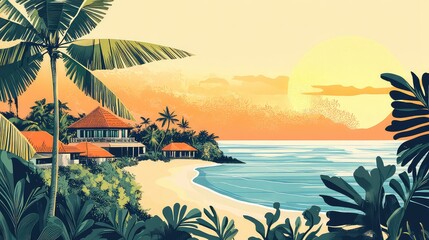 Obraz premium Illustration Of A Travel Poster For A Trip To Bali Island, Generative AI