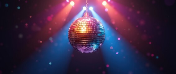Obraz premium Colorful light disco ball banner.